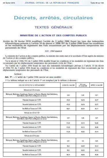 Arrete frais de deplacements