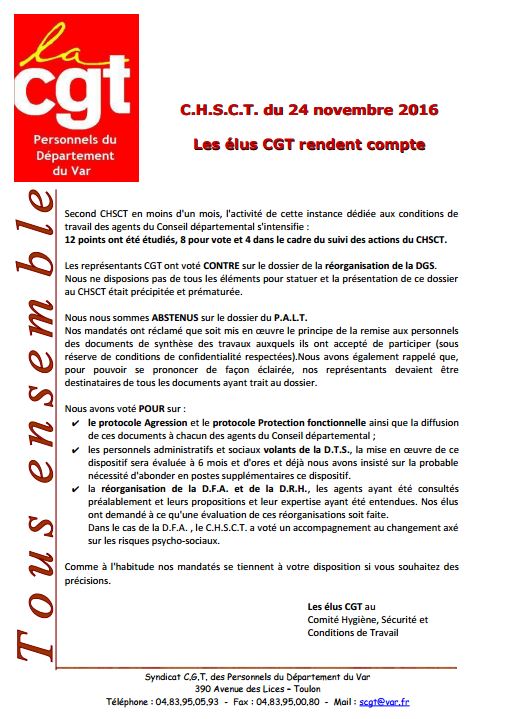 CHSCT 24 novembre 2016 Chsct 24 novembre 2016