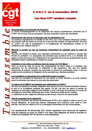 CHSCT du 8 novembre 2016 (cliquez ICI) Chsct du 8 novembre 2016
