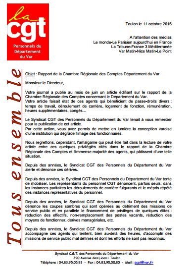 Courrier rapport cours des comptes