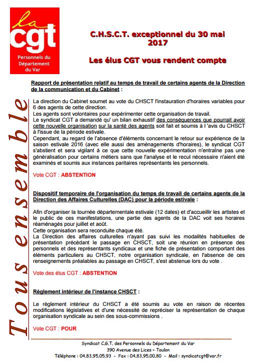 CR du CHSCT exceptionnel du 30 mai 2017 Cr chsct 12 mai 2017