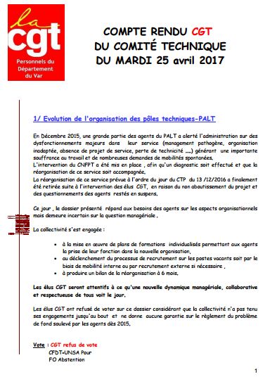 Compte-rendu du CT du 25 avril 2017 Ct
