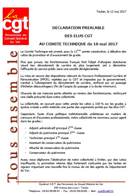 Déclaration préalable du CT du 18 mai Declaration prealable ct 18 mai